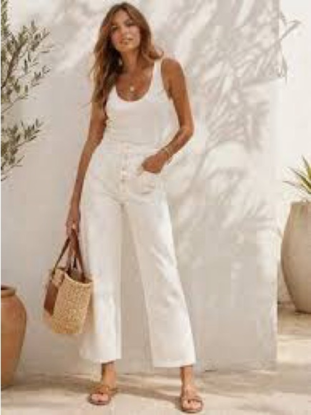 MIOU MUSE Ecru Off White High Rise Button Fly Barrel Jeans
